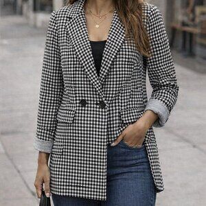 H&M size 10 Black and White Checkered Coat/Blazer, long sleeve button up office